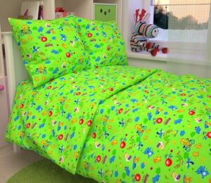 КПБ детский бязь цветная (под110*147,прост110*150,нав40*60-1шт) Зеленый/Зоопарк пл140гр/м2 ОТ ИП