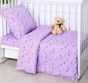 КПБ детский бязь цветная (под110*147,прост110*150,нав40*60-1шт) Сиреневый/Зайки пл140 гр/м2 ОТ ИП