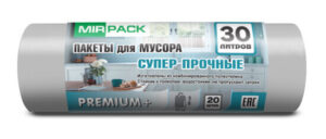 Мешки для мусора 30л, 20мкм, "PREMIUM+" ПСД, серые (1рулон-20шт)
