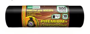 Мешки для мусора  300л, 70мкм, "PREMIUM+" ПВД черные (1рул-10шт)