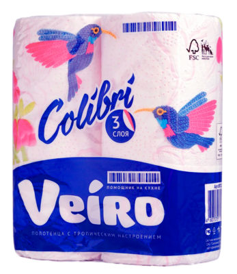 Полотенца бумажные VEIRO Colibri ,3-х слойные, целлюлоза, 15м, 1/2рул