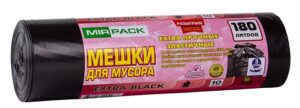 Мешки для мусора "EXTRA black" 180л, 50мкм, ПВД (1рулон-10шт)