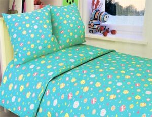 КПБ детский бязь цветная (под110*147,прост110*150,нав40*60-1шт) БИРЮЗОВЫЙ пл 140 гр/м2