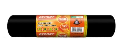 Мешки для мусора EXPORT 180л, 80 мкм, ПВД, чёрные (1рулон-10шт)