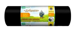 Мешки для мусора 180л, 100 мкм, "ДОБРЫНЯ" ПВД, черные (1рул-10шт)