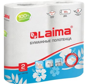 Полотенца бумажные LAIMA 2-х слойные 30м (упаковка-2рулона)