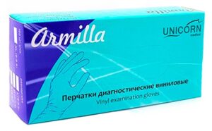 Перчатки винил диагност нестер, неопудр, нетекстур, р. М (100шт/50пар) Armilla