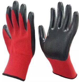 Перчатки нейлоновые с нитриловым покрытием ладони 15 класс СУПЕР ЛЮКС (КРАСНО - ЧЕРНЫЕ) р. 9