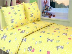 КПБ детский бязь цветная (под110*147,прост110*150,нав60*60-1 шт) ЖЕЛТЫЙ пл 140 гр/м2