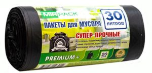 Мешки для мусора 30л, 20мкм, "PREMIUM+" ПСД (1рулон-20шт)