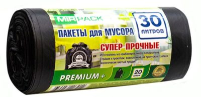 Мешки для мусора 30л, 20мкм, "PREMIUM+" ПСД (1рулон-20шт)