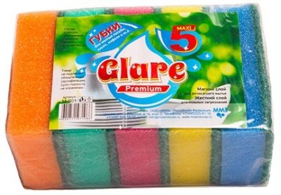 Губка для посуды GLARE МАКСИ с абразивом 90*60*30 мм (упаковка-5 шт)