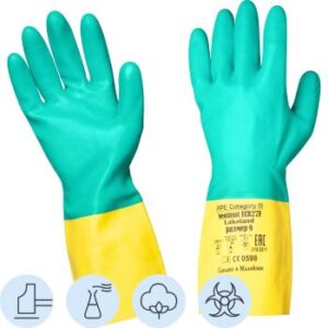 Перчатки латекс+неопрен LIBRY (КЩС), зеленый+желтый, р. L1/60