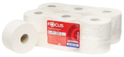 Бумага туалетная 2-х слойная Focus Mini Jumbo белая 170м