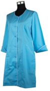 216  Халат Мария р.58, ткань тиси, цвет небесно-голубой + белая отделка, рукав 3/4, на пуговицах