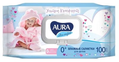 Салфетки влажные AURA Ultra comfort для детей 100шт,  с крышкой