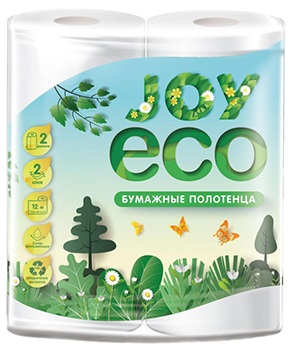 Полотенца бумажные JOY ECO 2х-слойные белые 12м  (упаковка-2 рулона)