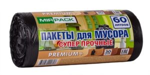 Мешки для мусора "PREMIUM+" 60л, 20мкм, ПСД, чёрные (1рулон-30шт)