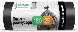 Мешки для мусора GreenClean 180л 35мкм, ПВД, чёрные (1рулон-25шт)