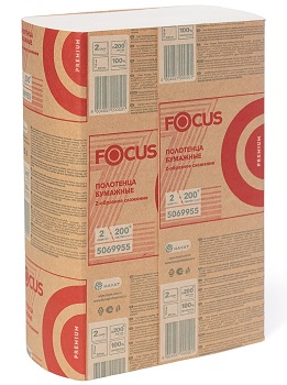 Полотенца бумажные FOCUS Premium для диспенсера 2-х слойные Z-сложения (упаковка-200 листов)