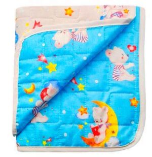 Покрывало детское стёганное 110*140 бязь, двустороннее, цвет голубой мишки/бежевый мишки