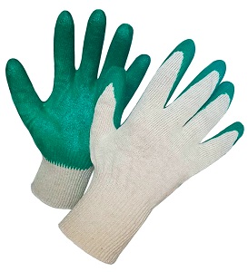 Перчатки х/б "Люкс" 13 кл. с одинарным латексн.покр.цв.зеленый арт.213 ОО 1/200