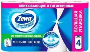 Полотенца бумажные белые ZEWA (ЗЕВА) 2-х слойные  (4рулона)