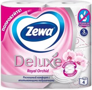 Бумага туалетная ZEWA (ЗЕВА) Deluxe Орхидея 3-х слойная на втулке  (4 рулона)