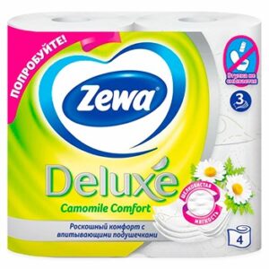 Бумага туалетная ZEWA (ЗЕВА) Deluxe Ромашка 3-х слойная на втулке  (4 рулона)