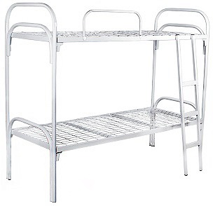 Кровать двухъярусная  с лестницей и ограждением 80*190 см, белая, ДВОЙНАЯ НОЖКА, лестница+ограждение