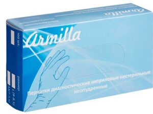 Перчатки диагностические ARMILLA нитриловые нестерильные р.М (коробка-100шт)