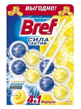 Bref (Бреф) Сила-Актив Лимонная свежесть, блок гигиенический для унитаза 2* 50г