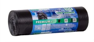 Мешки для мусора "PREMIUM+" 60л, 20мкм, ПСД (1рулон-20шт)