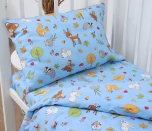 КПБ детский бязь цветная (под110*147,прост110*150,нав40*60-1шт) Голубой/лес пл140 гр/м2 ОТ ИП