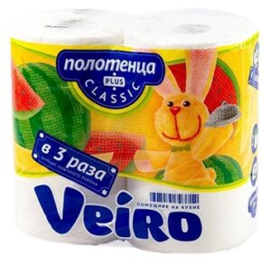 Полотенца бумажные VEIRO CLASSIC Плюс, 2х сл, 2 рул, арт.6П22 (целлюлоза, 27,5м) Ф