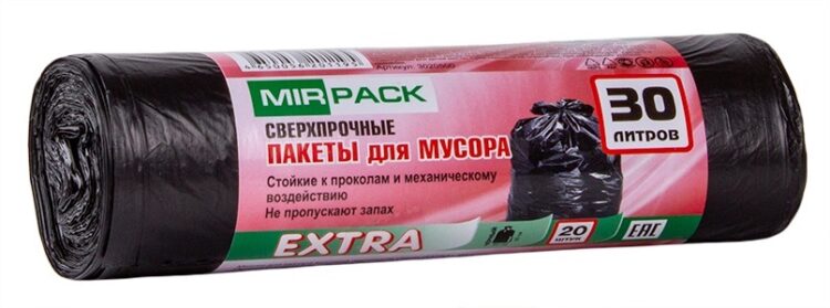 Мешки д/мусора  30л,12мкм,ПНД, черные (1рул-20шт) EXTRA 1/33рул МП