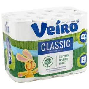Бумага туалетная VEIRO Классик 2-х слойная на втулке (упаковка-24рулона)
