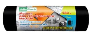 Мешки для мусора "СТРОЙКА" 480л 70мкм ПВД (1рулон-10шт)