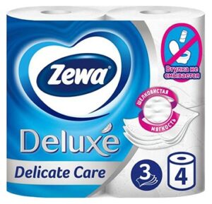 Бумага туалетная ZEWA Deluxe 3-х слойная на втулке, белая (4 рулона)
