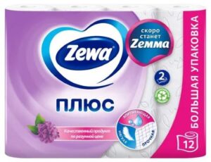Бумага туалетная ZEWA (Зева) Сирень, 2-х слойная на втулке (упаковка-12 рулонов)