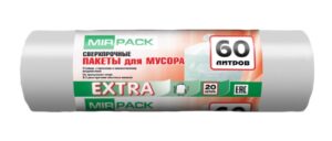 Мешки для мусора EXTRA 60л 12мкм ПНД, белые (1рулон-20шт)