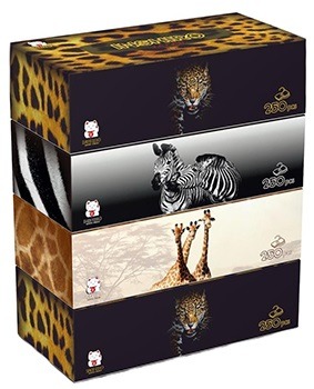 Салфетки INSHIRO Сафари 2-х слойные, 250шт в коробке