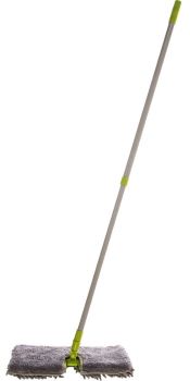 Швабра 2-сторонняя Флеттер "Умничка", телескопическая ручка, микрофибра бархат+лапша, цвет серый/зел