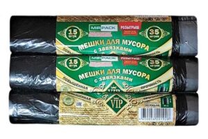 Мешки для мусора VIP 35 л с завязками ПНД (1/15)