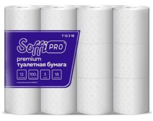Бумага туалетная Soffione SoffiPro Премиум 3-слойная 18 м, на втулке (упаковка-12 рулонов)