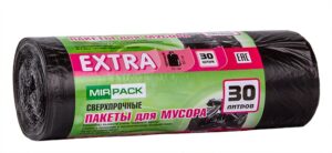 Мешки для мусора 30л,12мкм,ПНД, черные (1рул-30шт) EXTRA 1/24 рул