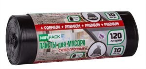 Мешки для мусора "PREMIUM+" 120л 40мкм ПВД чёрные (1рулон-10 шт)