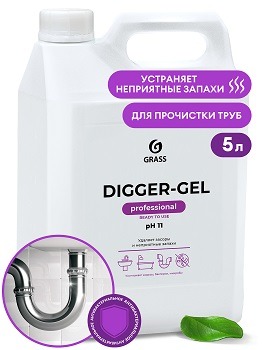 Щелочное средство для прочистки труб Грасс (GRASS) DIGGER-GEL PROFESSIONAL, канистра 5л